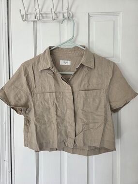 Korean Topten Cropped Button-Front Beige